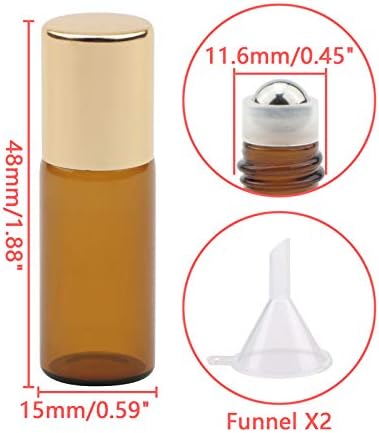 Jiuwu 15 pacote mini âmbar 3ml Garrafas de rolos de óleo essencial de vidro com aço inoxidável Roller de bola reabastecida