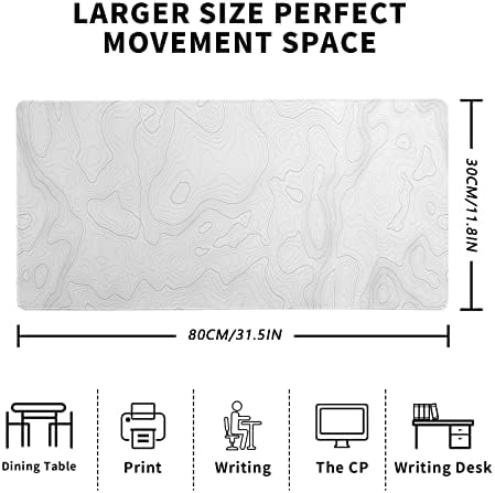 Contorno Topográfico Branco Mouse Pad 31,5x11,8 polegadas Grandes linhas de mapa geográficas PADS estendidas Big mousepad