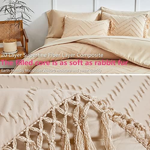 Aikasy Boho Tassel Bed em uma bolsa 7 peças Tamanho King, conjunto de edredom túmulo de cáqui, Fringe Boho Farmhouse