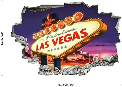 Americana de Nevada Americana Las Vegas 3D Auto-adesivo Removável quebra através dos adesivos de parede de vinil da parede/murais