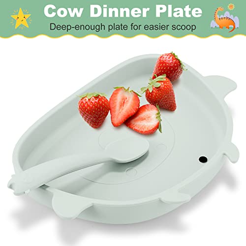 Craneden Silicone Toddler Dinnerware Conjunto - Placa de sucção, tigela, xícara com tampa e palha, colher completa, lava -louças