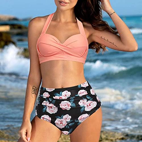 Teen Bathing Suits Bikini Halter Top Top Swimsuith Bikini Vintage Set Ruched dois ternos de natação para adolescentes com shorts