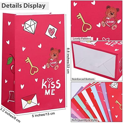 Aodaer 48 peças Sacos de presente de papel do dia dos namorados com adesivos Valentine Candy Goody Bags Bolsa de bolsas de presente