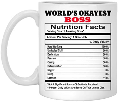 Subin Shop World World mais Oking Boss Nutrition Facts Coffee Caneca, caneca engraçada de chefe, presente de votos para o aniversário