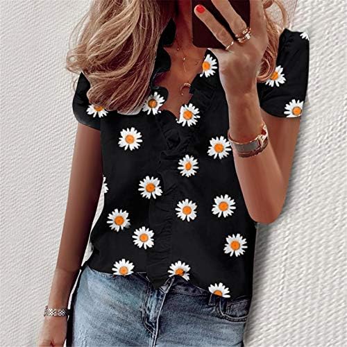 Camiseta curta casual com estampa superior verão feminino Floral-deco
