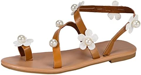 Sandálias femininas tamanho 8 duplo amplo estilo romano Flores femininas verão não deslize faixa elástica plana praia aberta do pé
