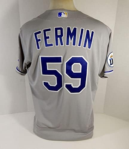 2020 Kansas City Royals Freddy Fermin 59 Jogo emitiu Grey Jersey DG Patch 46 91 - Jogo usado MLB Jerseys