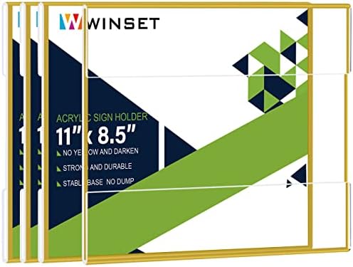 Winset 4 pacote 11 x 8,5 polegadas acrílico porta -placa de montagem de parede moldura de ouro com fita de 3m, suporte de papel