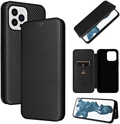 Capa de flip de telefone celular para iPhone 14 Pro Max Case, fibra de carbono de luxo PU+TPU Caixa híbrida Tampa de capa de