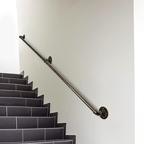 Railing de mão de escada de 6 pés com 3 suportes de parede, corrimão de escada externa de estilo vintage de bronze fosco, corrimão de