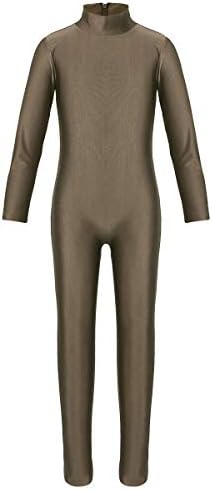 FreeBily Girls Mock pescoço Zentai Terne Spandex Manga longa sem pés Unitário de corpo inteiro Zíper traje de criança traseira