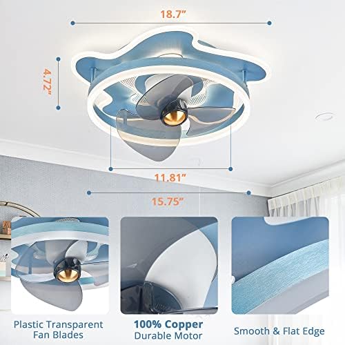 Ventiladores de teto lediary com luzes para quarto de crianças, ventilador de teto de baixo perfil de baixo perfil LED, ventilador