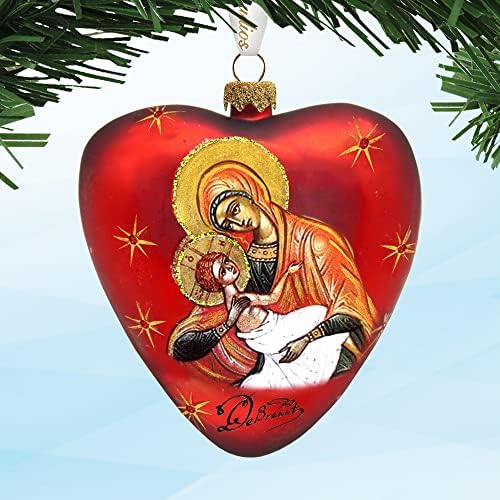 Designocracia Mary e Jesus Heart Glass Ornament por G. Debrekht - 73231