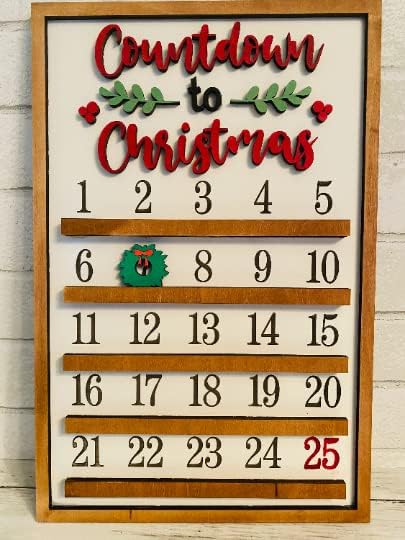 NSQFKALL Wooden Countdown para calendário de Natal com contagem regressiva móvel de decoração de Natal para calendário de