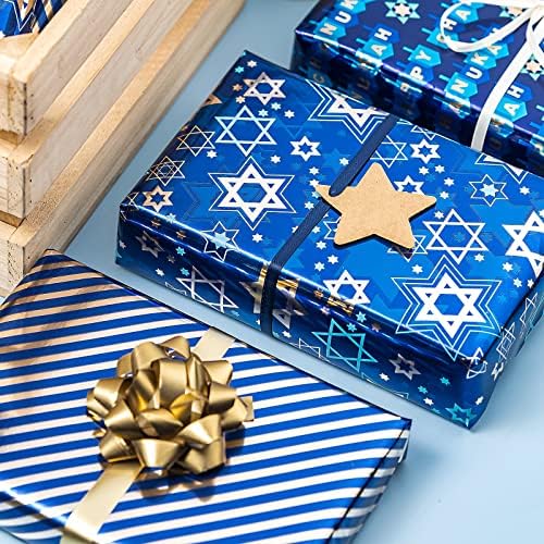 Rolo de papel de embrulho Maypluss - Mini Roll - 17 polegadas x 120 polegadas por rolo - 3 design diferente de Hanukkah