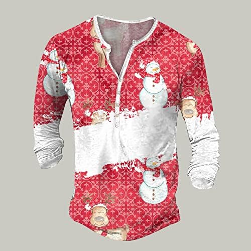 XXBR Christmas Henley camisas para homens feios de natal rena Snowflake Impressão de manga longa V de pescoço para baixo camisa