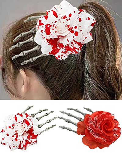 CLIPES DE CABELO DE FLOR DE 2PCS para mulheres Conjunto de acessórios para o esqueleto de Halloween, Clipe de garra de flor de