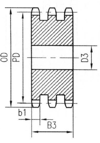 Ametric® T60a8 polegada ANSI 60-3 Placa Sproceira de aço, para a corrente de fios tripla 60 com, 3/4 Pitch, 1/2 Largura do rolo,
