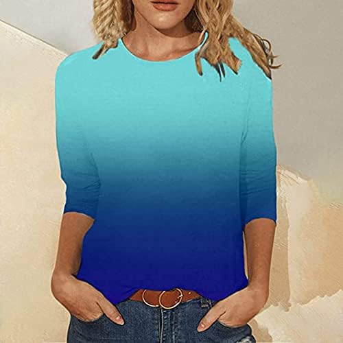 3/4 blusas de manga para mulheres, impressão gráfica vintage o pescoço de três quartos de camisa da praia de praia
