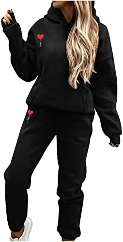 Valentine's Tracksuit 2pc Conjunto feminino moletons moletons esportes de moletom de paixão casual com manga longa Sorto de