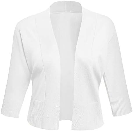 Aamilife feminino 3/4 de manga Cardigans cortados Jaquetas Aberto da frente de ombros curtos para vestidos