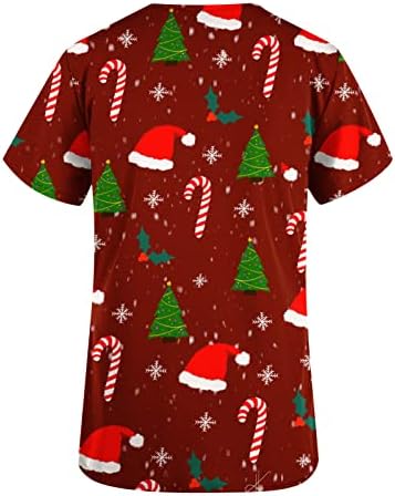 Christmas Scrubs Shirts Mulheres Manga curta V Neck Holiday Workwear 2022 Healthcare Heroes Work Camiseta com bolsos