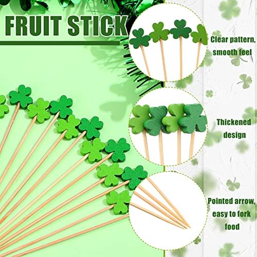 200 PCs St. Patrick's Day Bamboo Cocktail Picks de 5 polegadas Cocktails Shamrock Picks Irish Skewers para aperitivos Cluve