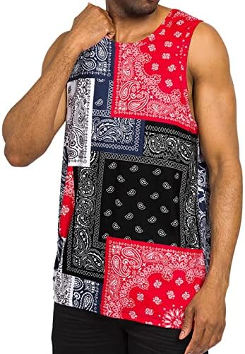 XXBR Mens Paisley tampas de tampas de verão Camisetas de coletes de pescoço redondos de verão boho treping de retalhos de ginástica