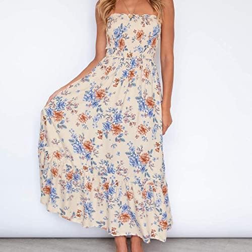 Vestidos fora do ombro femininos verão boêmio floral estampado sem alças trape trajina casual abrato de babados maxi vestidos