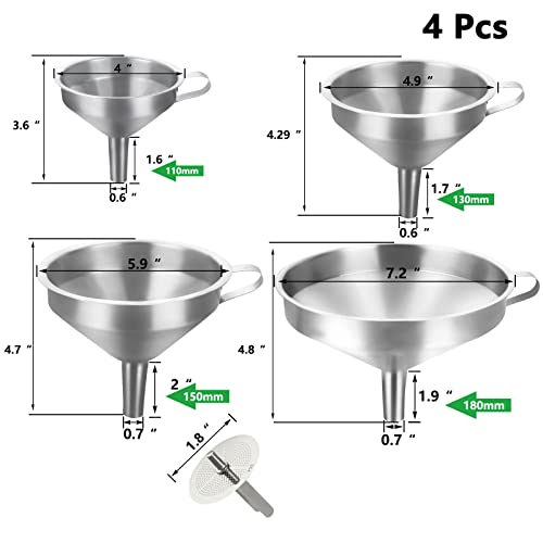 DAJAVE 4 PACK FUNLENS ATENAS ATENAS, FUNHO DE CONUZER COM 4 FINADOR REMOVÍVEL, Funil de metal para transferência de óleos, líquido,