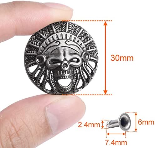 6Pack Concho Indian Concho, Grachado de crânio gravado Rivadas decorativas Spike Leathercraft DIY, emblemas de concho fivela