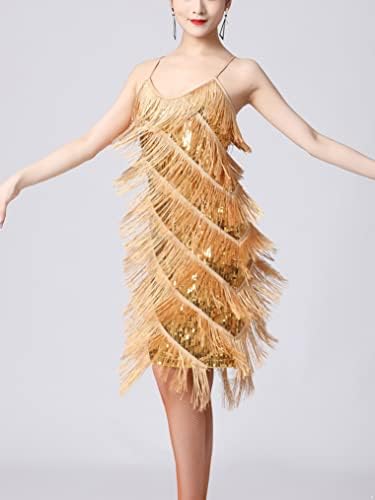 Yeahdor Women's 1920s Flapper Dress V pescoço de lantejoulas Fringe Latin Dance Dress Cocktail Party Dancewear