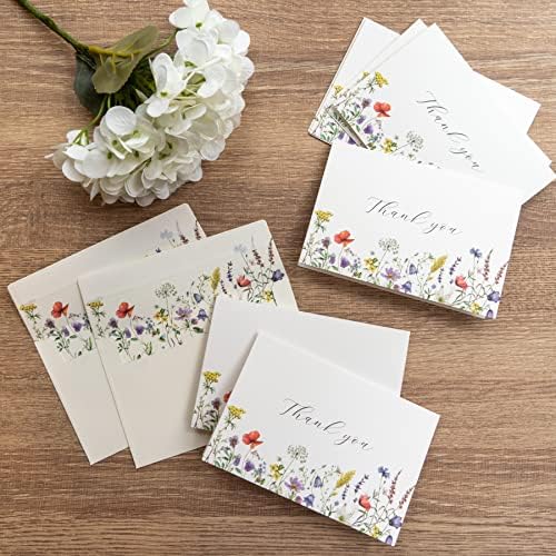 GOOJI 4X6 Midsummer Floral Agradecemos cartões com envelopes combinando envelopes rústicos de peel-and-seal | Vários a granel,
