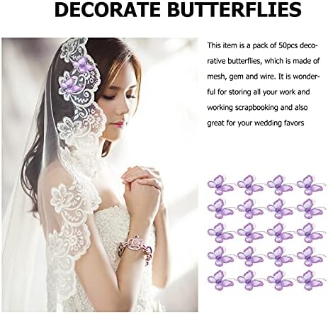BeaUuptty 50pcs Borboletas, DIY Craft Sheer Mesh Wire Glitter Butterfly com gem