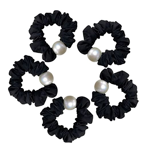 JSENG 5 PCS Scrunchies de cabelo pérolas Saltetes de cabelo Pearl Bracelets elegantes para cabelos Raio de cavalo elástico