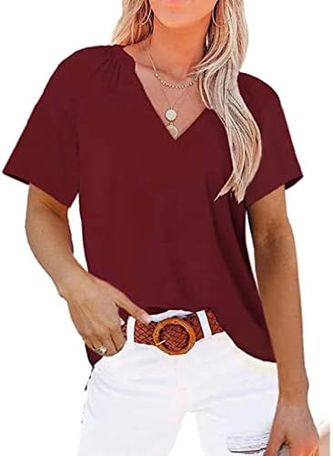 Camisa para mulheres decote em V S-shirt de camiseta curta em v alê