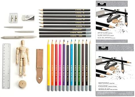 Royal Brush Essentials Art Sketching and Drawing Artist Set para iniciantes, multicolor, 32 peças