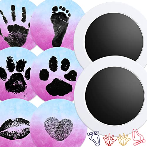 Almofada de tinta para mão de bebê e pegadas, 2pcs Clean Touch Ink Pads com 6 cartas coloridas de impressão, kit de impressão de