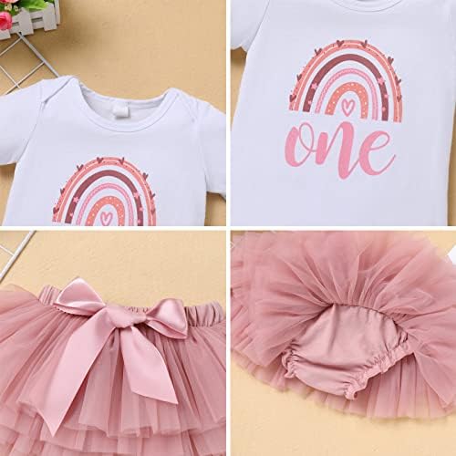 Odasdo bebê menina boho arco -íris 1º 2º bolo de aniversário Smasht Romper tutu saia bandeira 3pcs