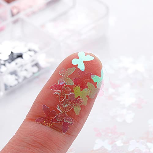 Lantejoulas de brilho de unhas de borboleta, decalques holográficos de borboleta 3D flocos de unhas, laser brilhante decoração de