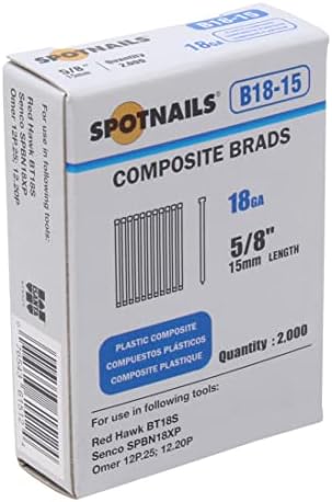 SpotNails B18-15 18Ga 5/8 composto de pernas Brads 2000 Contagem