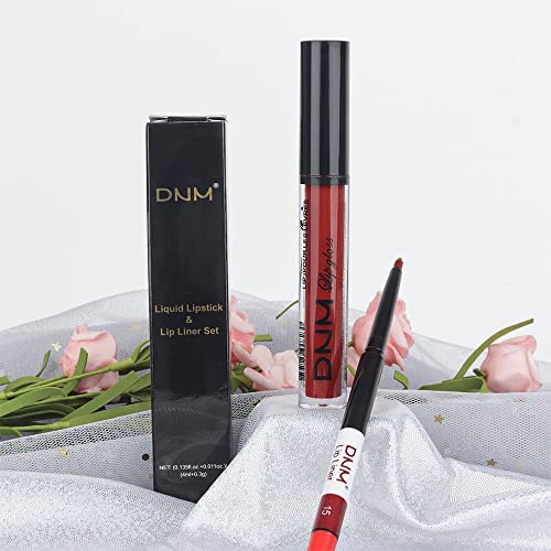 Haoya 2 PCs Matte Dark Red Lip Liner e Lipstick Makeup Conjunto, batom líquido fosco 24h e com kit de linha labial à prova