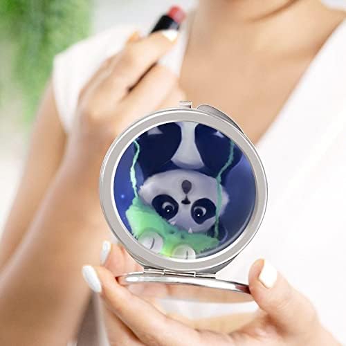 Frogue Hat panda compacto espelho de bolso portátil espelho cosmético dobramento de dupla face 1x/2x ampliação