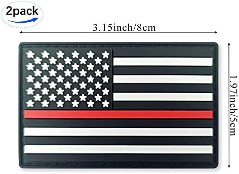 QQSD Fin Red Line American Flag Patch Patch tático de bombeiro - gancho de PVC e adesivo de loop, 2 pacote