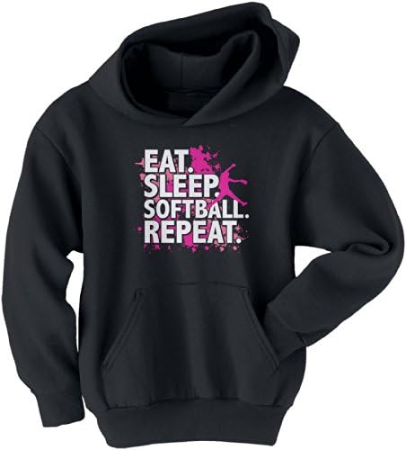 Threadrock Big Girls 'Eat Sleep Softball Repele Youth Hoodie Sweatshirt