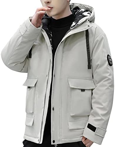 Jaqueta masculina de casaco de outono masculino de tamanho grande de cor de algodão sólido casacos de bolso acolchoado com