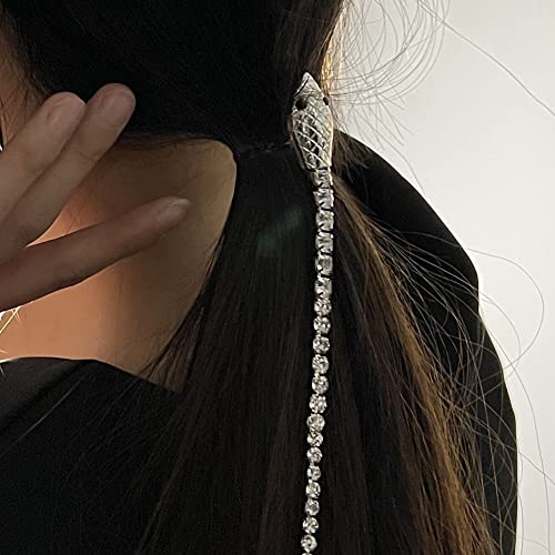 2 PCs clipe de cabelo de cobra prateada para tranças Rhinestone Tassels Hair Jewelry for Women Girls Hair Acessórios