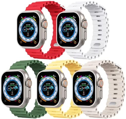 5 Pack Ocean Band Compatível com Apple Watch Ultra Band 49mm 45mm 44mm 42mm 41mm 40mm 38mm homens mulheres, Soft Silicone