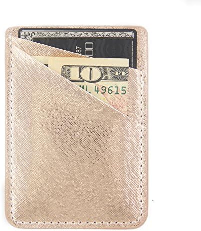 Suporte de cartão de couro Pink Pink Iridescente Obbii para traseiro do telefone com bolsos de carteira de cartão de crédito