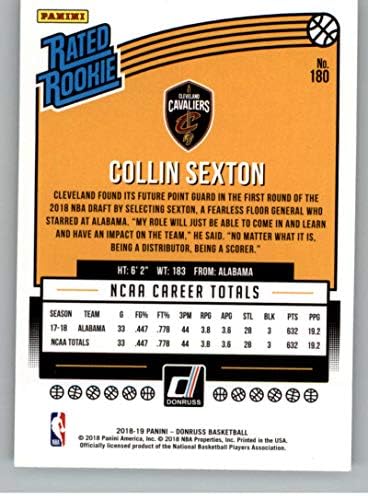 2018-19 Donruss 180 Collin Sexton classificou o estreante RC RC Cleveland Cavaliers NBA Basketball Trading Card